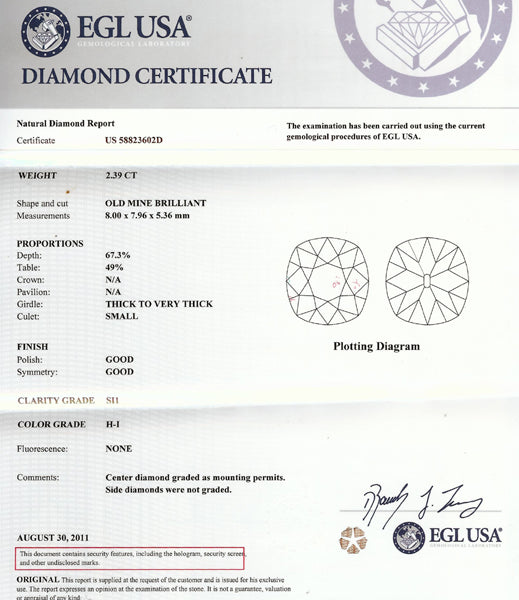 Antique Style 2.39ct Old Mine Diamond Platinum Engagement Ring