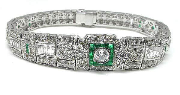 Antique Style 5.45ct Diamond Emerald Bracelet