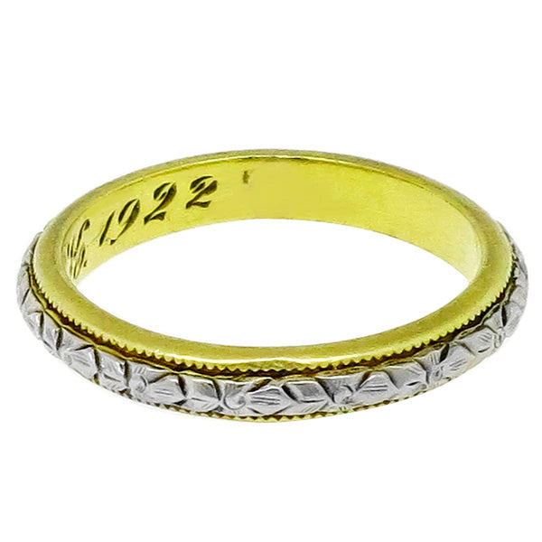 Victorian 18k Yellow & White Gold Floral Wedding Band