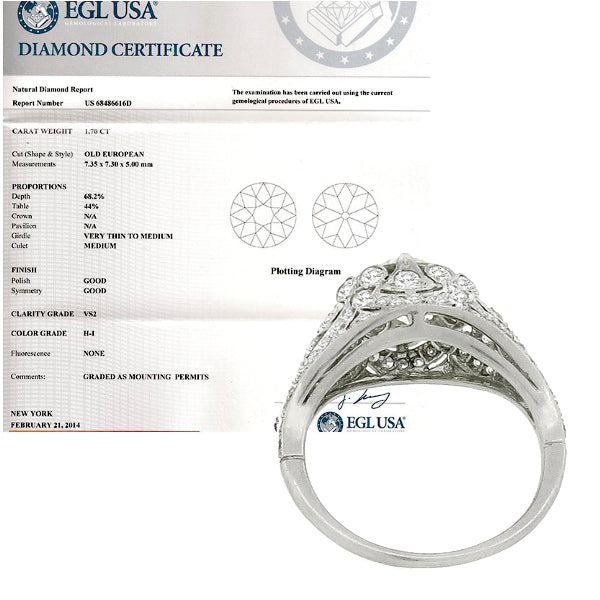 Antique EGL Certified 1.70ct Diamond Engagement Ring