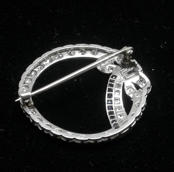 Art Deco 0.50ct Rectangular Diamond & Sapphire Platinum Round Bow Pin/ Pendant