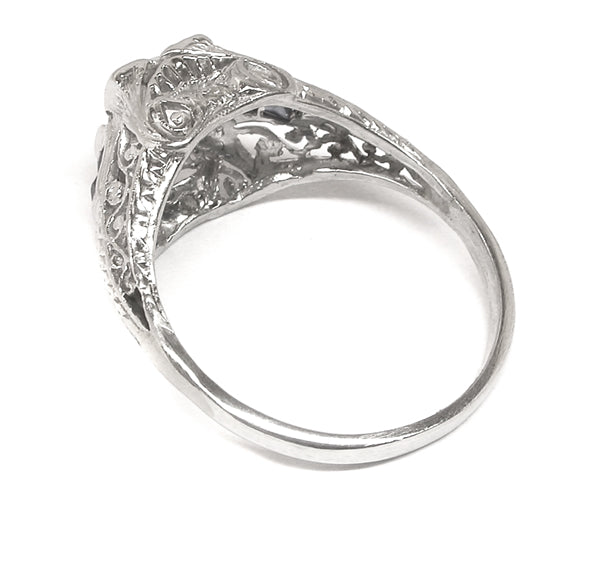 Art Deco 0.70ct Old Mine Cut Diamond Sapphire Platinum Engagement Ring