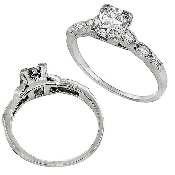 Art Deco 0.72ct Cushion Cut Diamond Platinum Engagement Ring