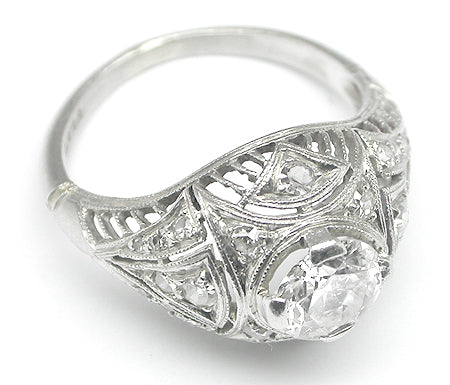 Art Deco 0.90ct Old Mine Diamond Platinum Engagement Ring