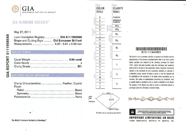 Art Deco 0.94ct Old European Diamond Platinum Engagement Ring
