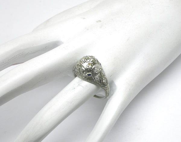 Art Deco 1.57ct Diamond & Sapphire Platinum Engagement Ring