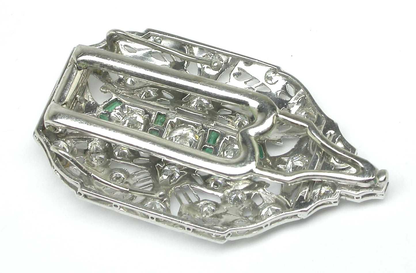 Art Deco 3.20ct Diamond & Emerald Platinum Clip