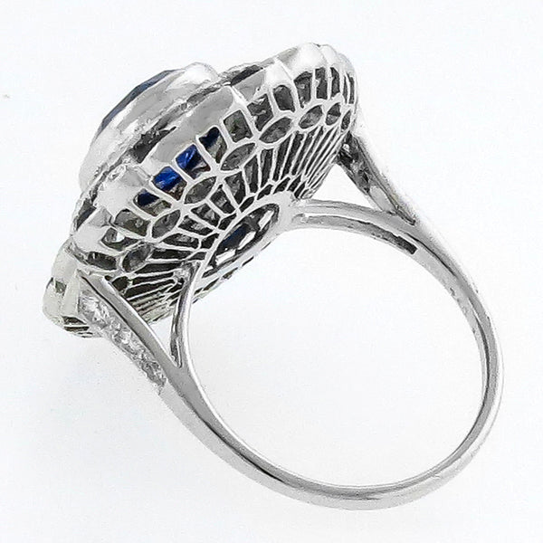 Antique Sapphire Diamond 18k White Gold Ring