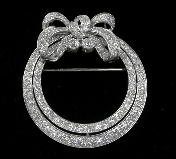 Art Deco 5.78ct Old Mine Diamond Platinum Bow Pin/ Pendant