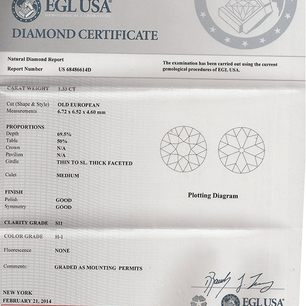 Art Deco EGL Certified 1.33ct Diamond Sapphire Platinum Engagement Ring