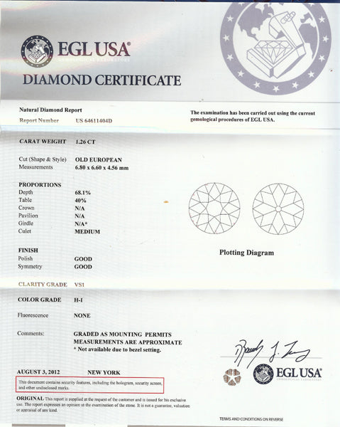 Art Deco EGL H-I VS11.26ct Diamond Sapphire Platinum Engagement Ring