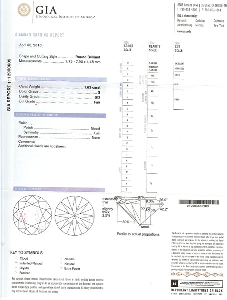 Art Deco GIA G SI2 1.63ct Round Brilliant Diamond Platinum Engagement Ring