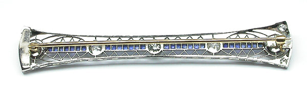 Art Deco Platinum and 14k Yellow Gold Diamond Sapphire Pin