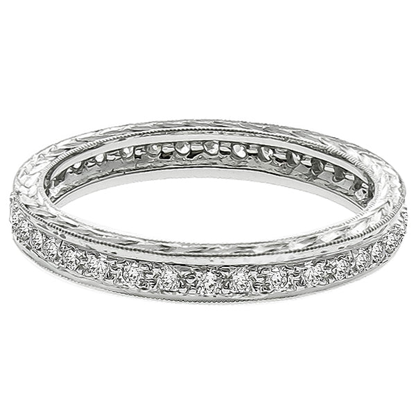 Art Deco Style 0.55ct Round Diamond Eternity 18k White Gold Wedding Band