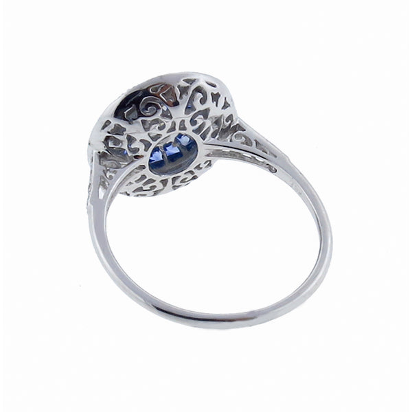 Art Deco Style 0.60ct Diamond 0.68ct Sapphire Engagement Ring