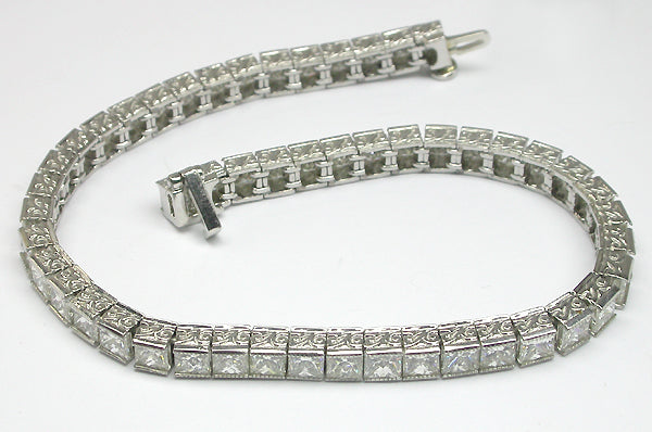 Art Deco Style 10.85ct Princess Cut Diamond Platinum Tennis Bracelet