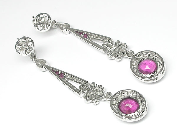 Art Deco Style 4.65ct Pink Tourmaline Pink Sapphire and Diamond Earrings