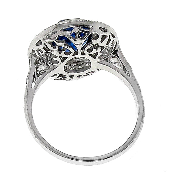 Art Deco Style 2.70 carat Oval Sapphire and Diamond 18 Karat White Gold Ring