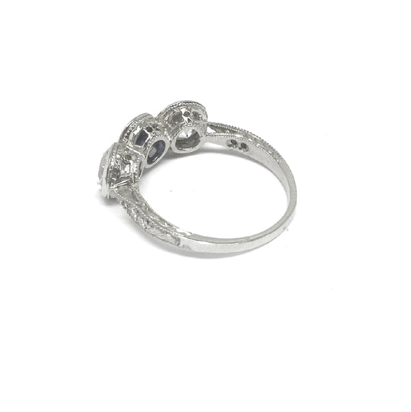 Art Deco Style 2ct Diamond 0.88ct Sapphire Platinum Ring