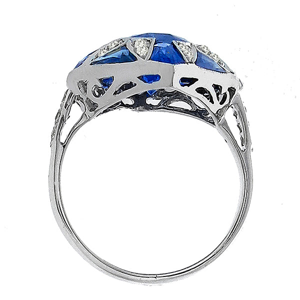 Art Deco Style 3.61ct Oval Cut Sapphire and Diamond Ring