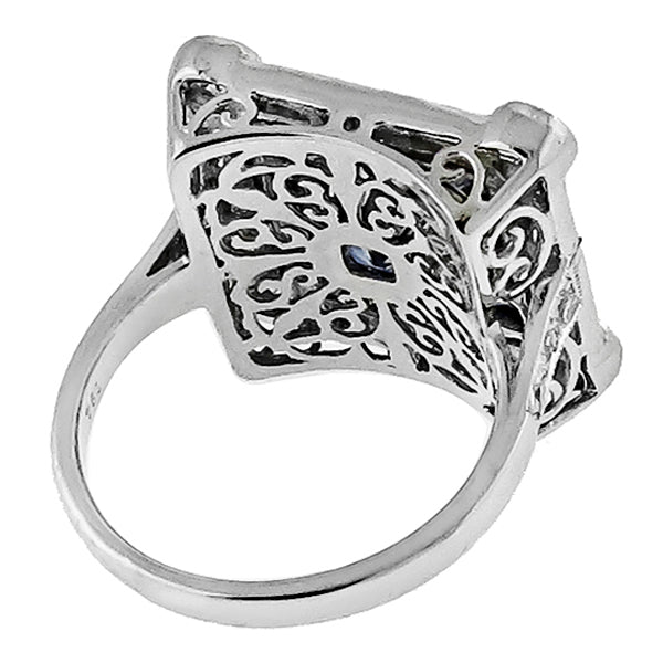 Art Deco Style 3.95ct Cushion Cut Center Sapphire Diamond 18k White Gold Ring