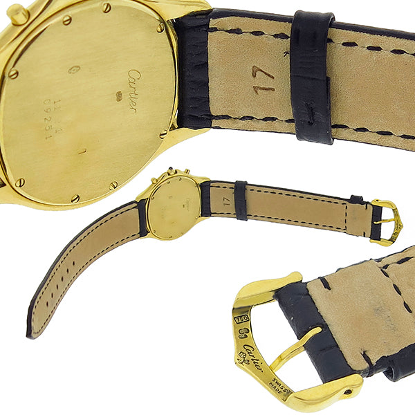 Estate Cartier 18k Yellow Gold Chronograph Leather Watch