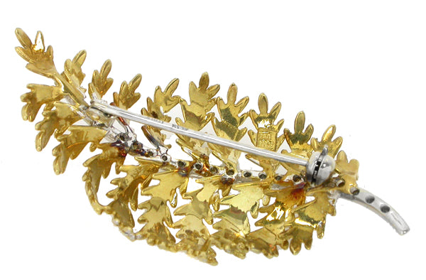 Diamond 18k Yellow Gold Leaf Pin