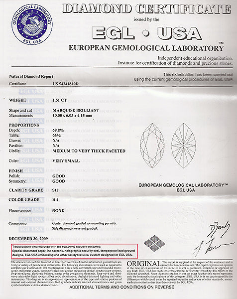 EGL Certified 1.51ct Diamond Engagement Ring