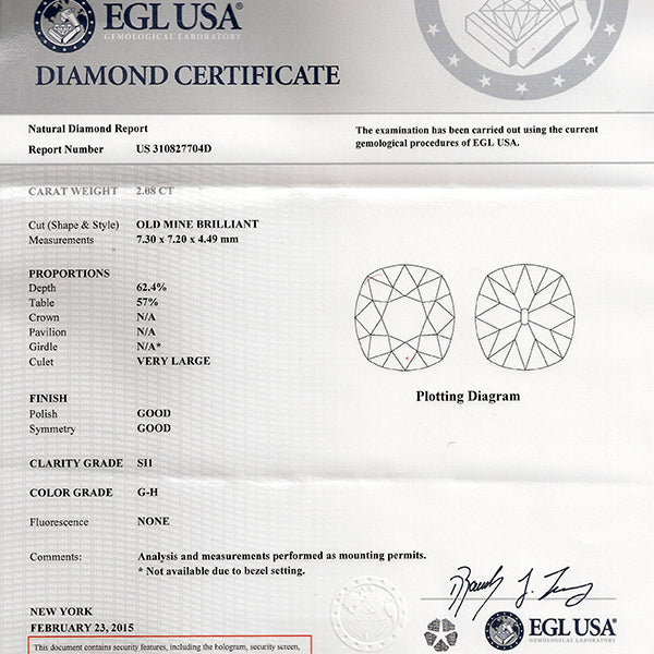 EGL Certified 2.08ct Diamond Engagement Ring