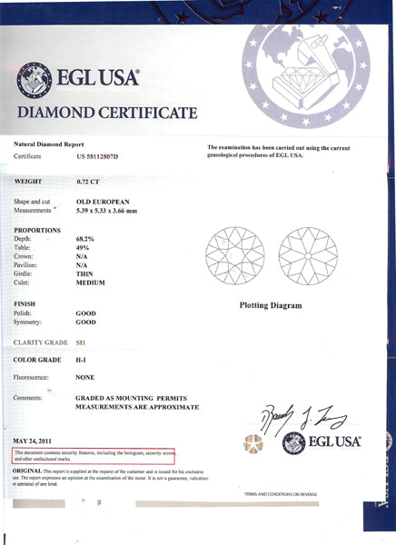 Edwardian 0.72ct Diamond 14k Yellow Gold Engagement Ring