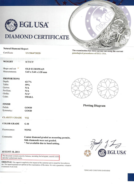 Edwardian 0.73ct Old European Diamond Platinum Engagement Ring