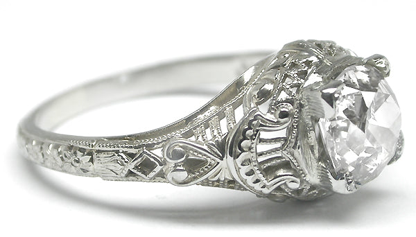 Edwardian 1.35ct Cushion Cut Diamond 18k White Gold Engagement Ring