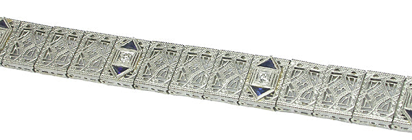 Edwardian 14k White Gold Diamond Sapphire Bracelet