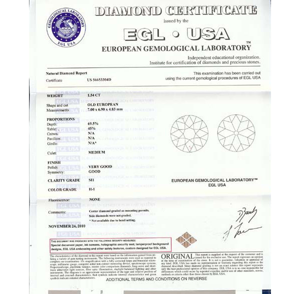 Edwardian EGL 1.54ct Old Mine Diamond Platinum Engagement Ring