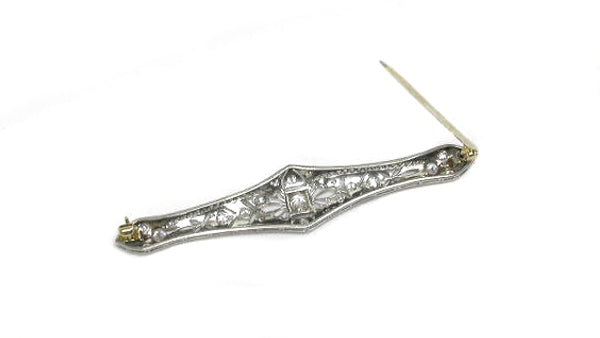 Edwardian 1ct Diamond Platinum and 14k Gold Pin