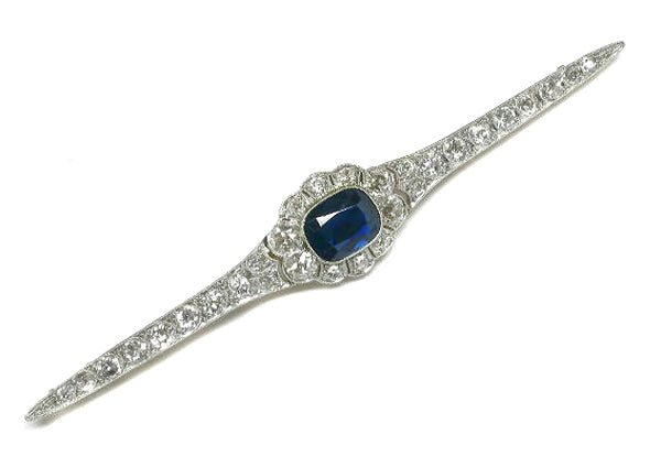 Edwardian 2ct Sapphire 1.50ct Diamond 14k Yellow & White Gold Pin