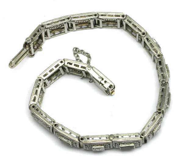 Edwardian Diamond & Sapphire 14k White Gold Bracelet
