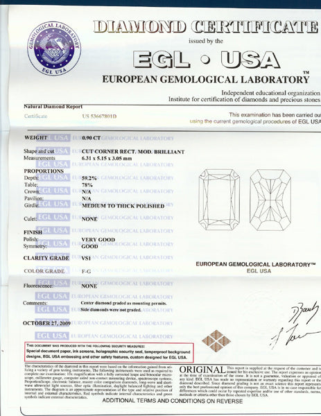 Edwardian Style 0.90ct Radiant Cut Diamond Platinum Ring