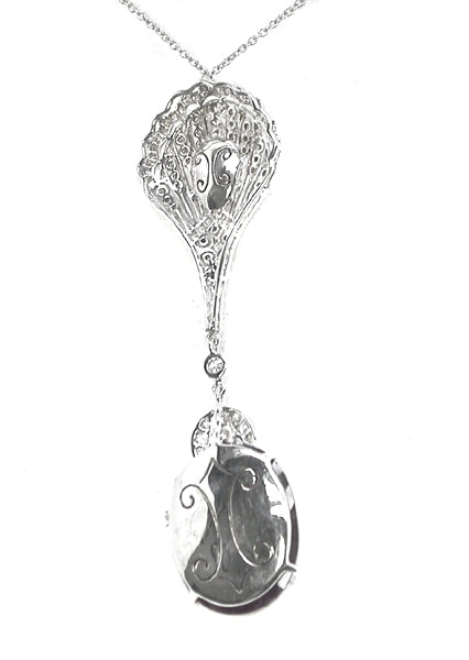 Edwardian Style 23.43ct Pink Tourmaline 0.72ct Diamond 14k White Gold Pendant