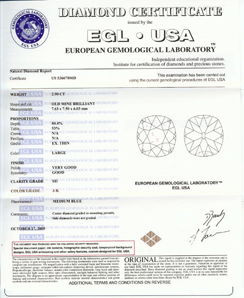 Edwardian Style 2.90ct Diamond Platinum Engagement Ring