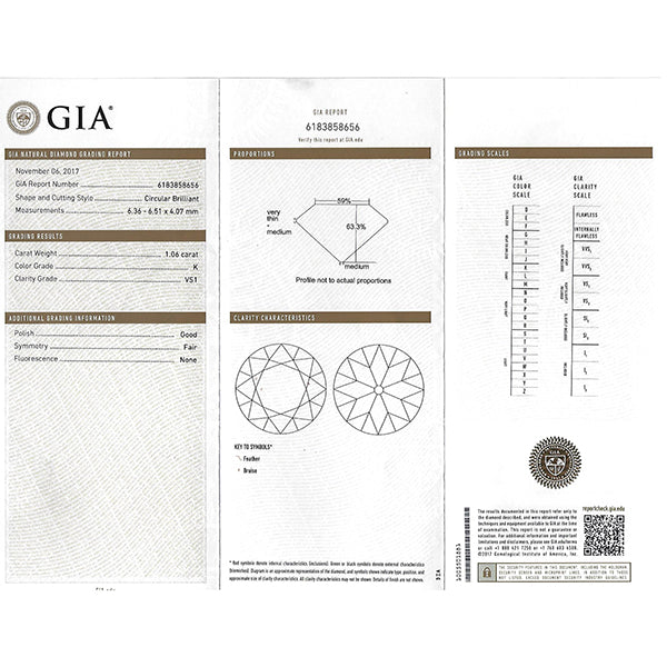 Edwardian GIA Certified 1.06ct Round Brilliant Diamond Platinum Engagement Ring