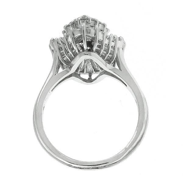 Estate 1.50ct Marquise, Round & Baguette Diamond Platinum Ballerina Ring