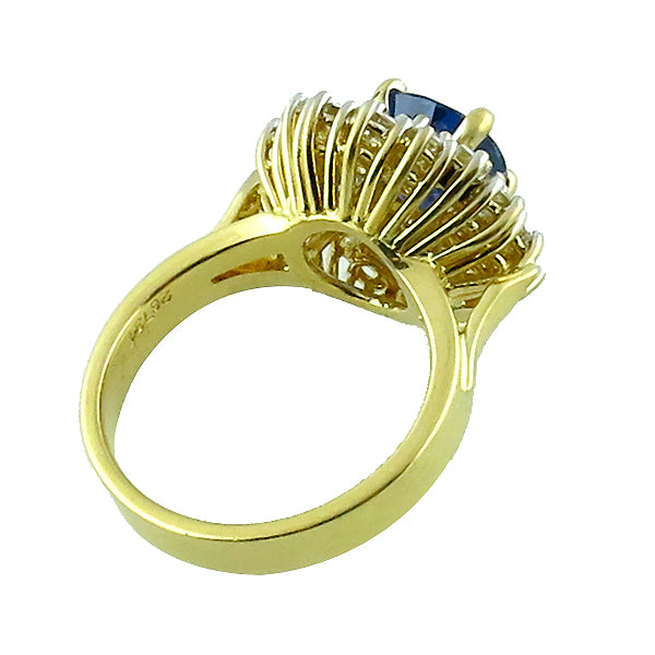 Estate 2.29ct Cushion Ceylon Sapphire and Baguette Diamond 18k Yellow Gold Ring