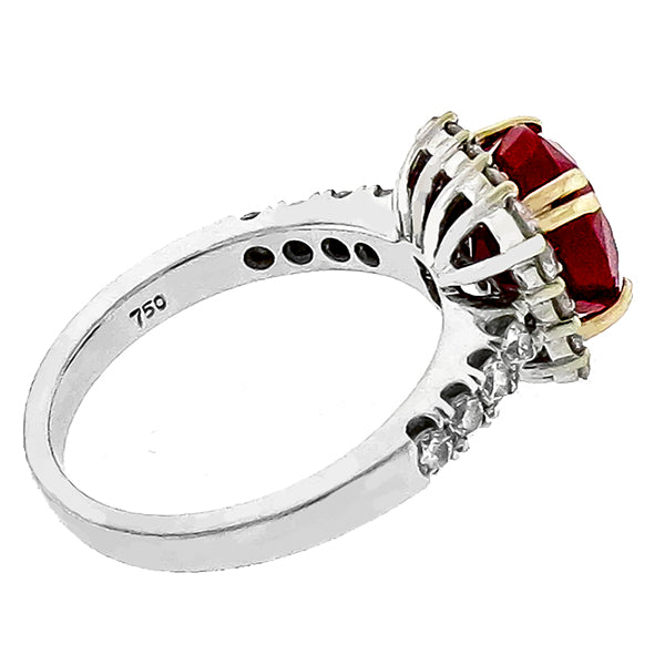 3.25ct Oval Cut Burma Ruby 1.20ct Round Cut Diamond 18k Gold White Ring