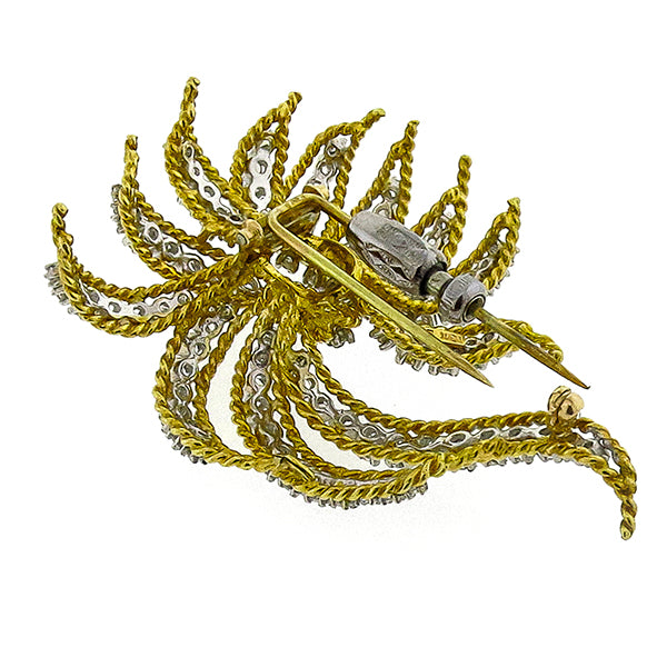 Estate 4.75ct Round Cut Diamond 18k Yellow Gold Pin