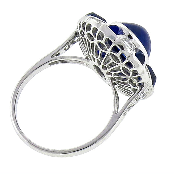 Estate 5.13ct Cabochon and Baguette Diamond White Gold Ring