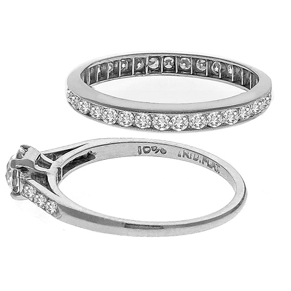 Antique 0.35ct Old Mine Cut Diamond Platinum Engagement Ring and Band Set