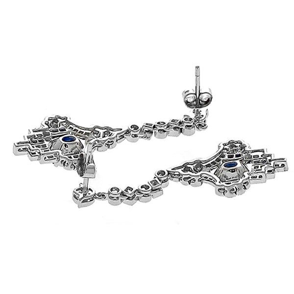 Art Deco Style 3.30ct Oval Sapphire and Diamond 18 Karat Chandelier Earrings