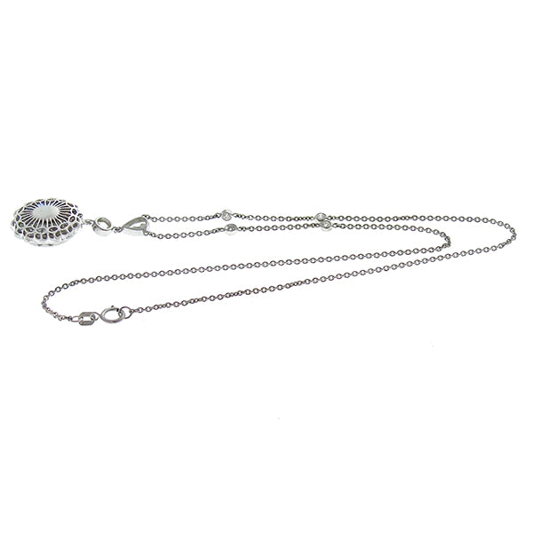 Antique Style Sapphire Diamond Gold Necklace Set With a 5.40 carat Oval Sapphire