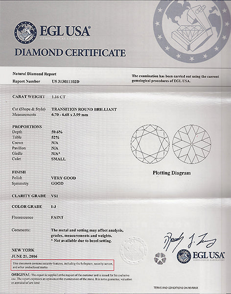 Estate EGL Certified 1.16ct Diamond Engagement Ring